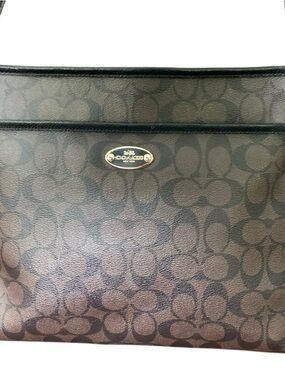 Coach F34938 Signature File Crossbody Bag Brown Black Gold Hardware